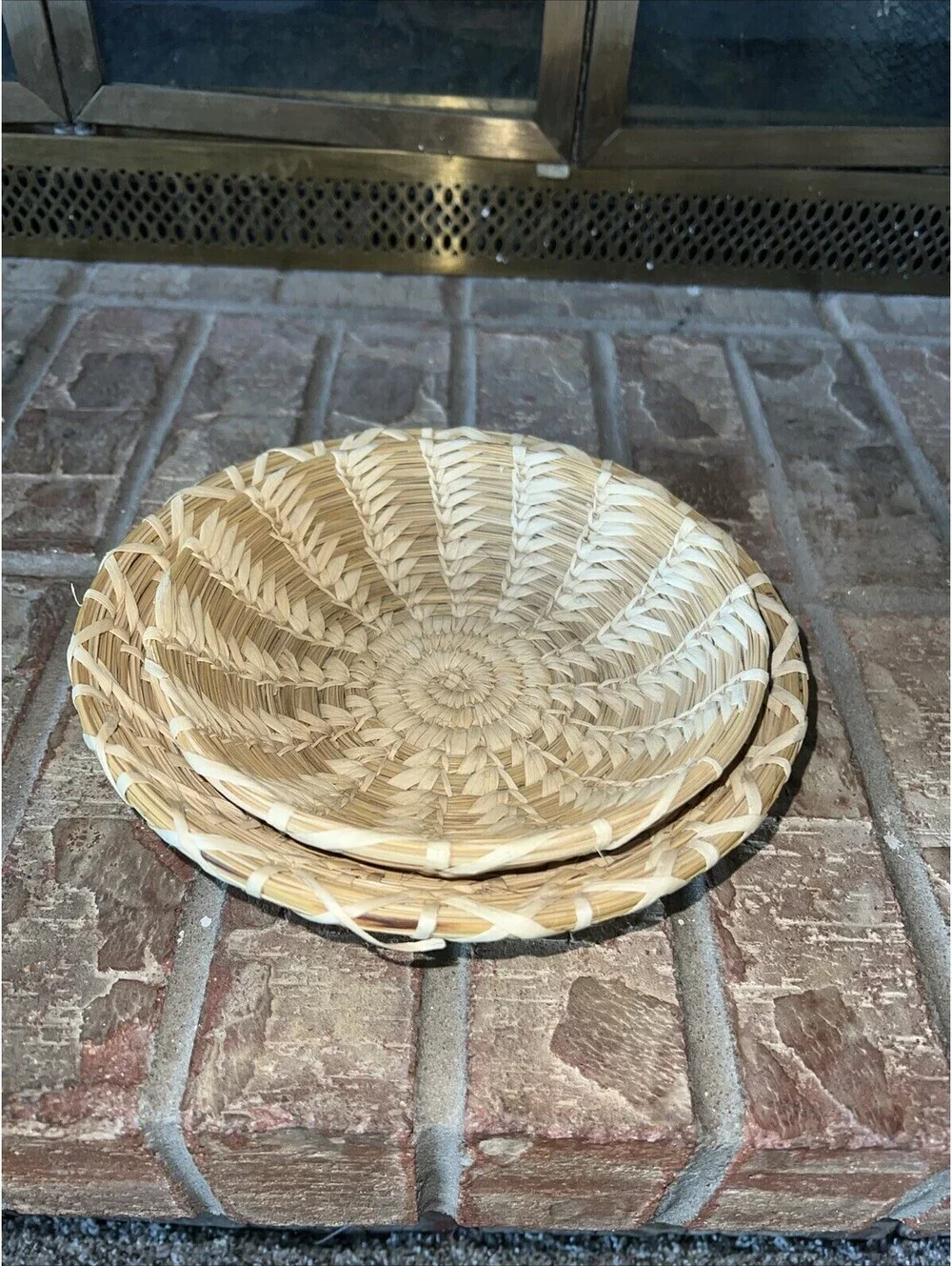 Set Of Two Shallow Stacking  Baskets. 7” And 8”